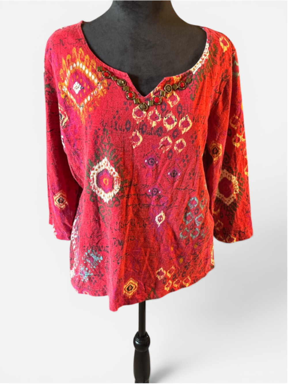 Vintage Ruby Red Women's Embellished Top - Size L